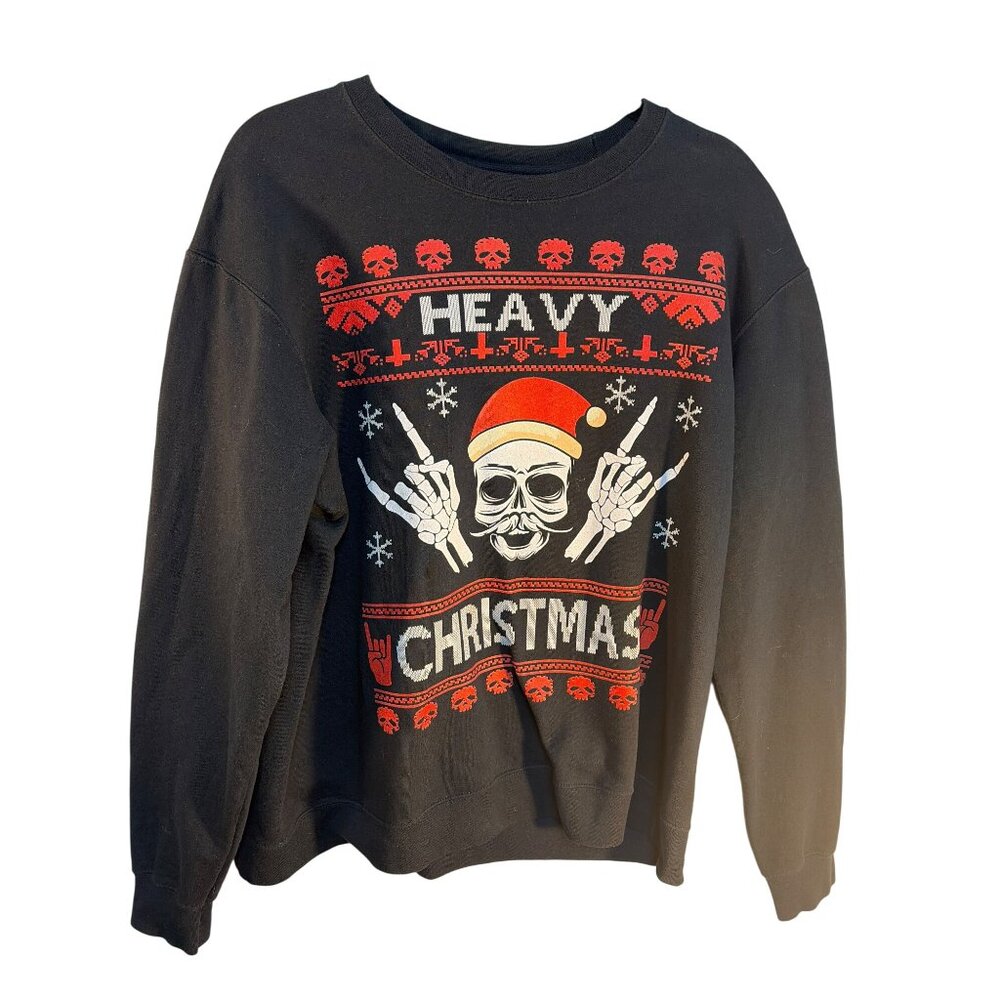 Heavy Christmas Skeleton Ugly Sweater Black Red Holiday Print Funny Mens L